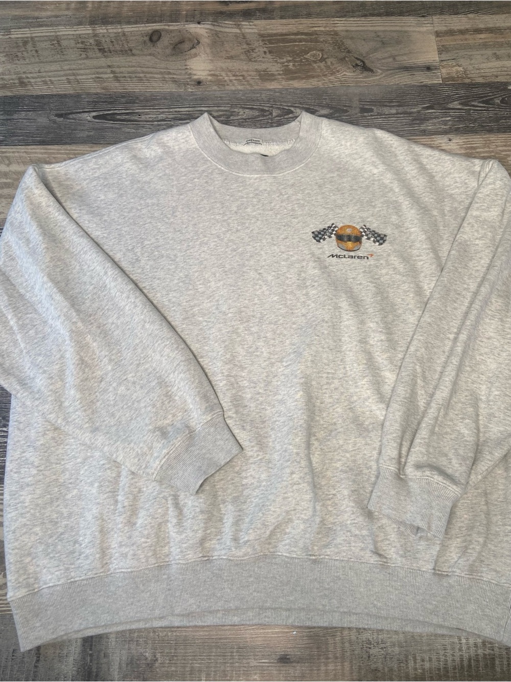McLaren Men's Light Gray Crewneck Sweatshirt - Embroidered Racing Logo